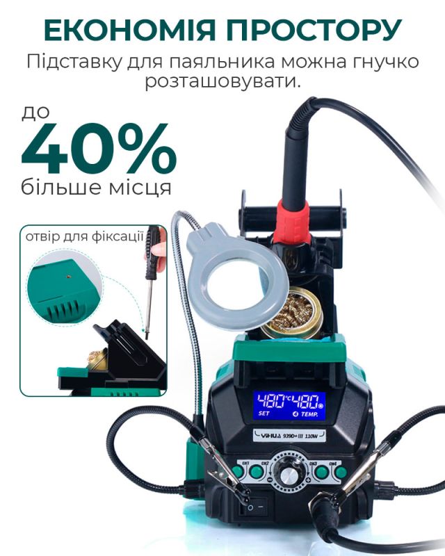 Паяльная станция YIHUA 939D+ III паяльник / 200-480°C / 4 канала памяти / 110 Вт