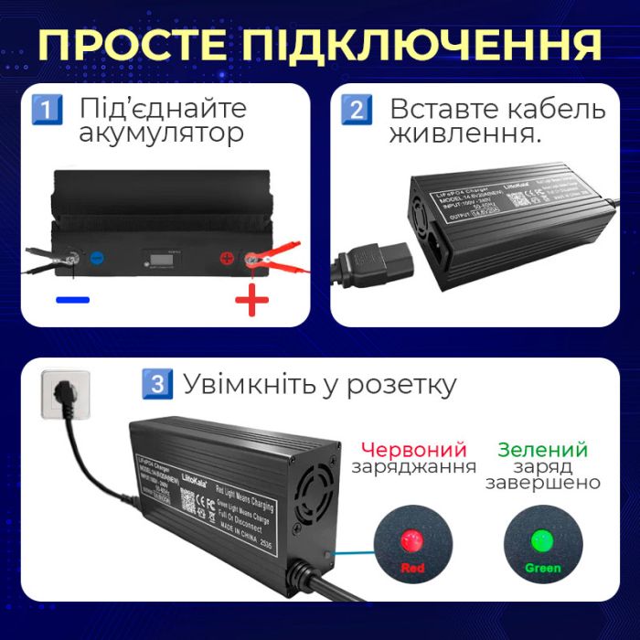Розумний зарядний пристрій LiitoKala 14.6V 20A NEW для LiFePO4 АКБ 12 В