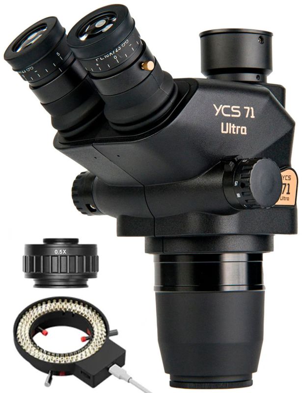 Микроскоп тринокулярный YCS 71 Ultra / 6.7X-45X / адаптер CTV 0.5X / LED подсветка / без штатива / Черный