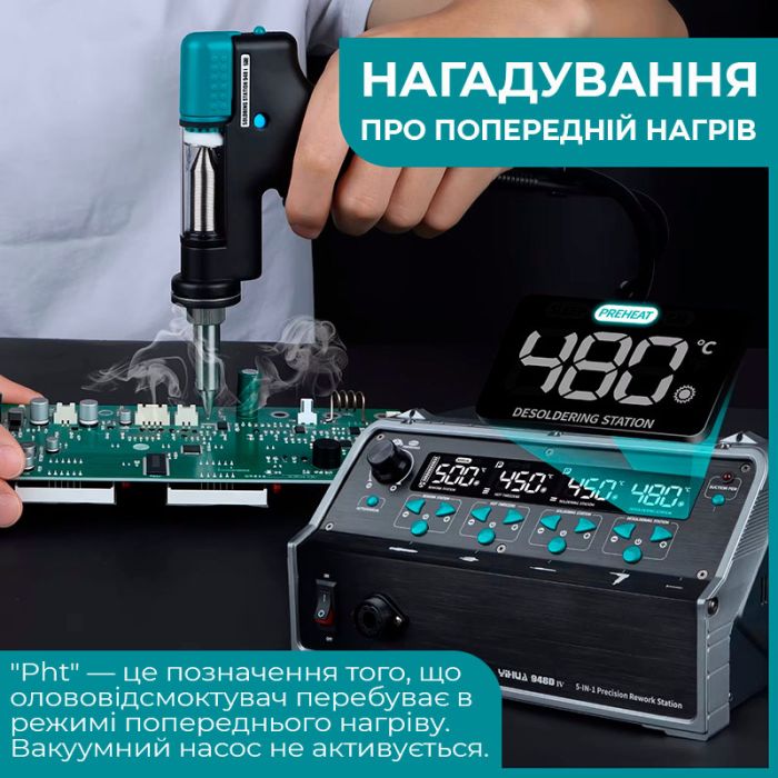 Паяльный комплекс YIHUA 948D V / 5 в 1 / фен + паяльник C245 + термопинцет + оловоотсос + пинцет / 490 Вт