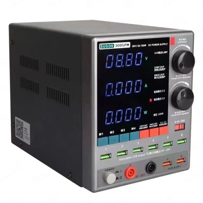 Блок питания Sugon 3005PM 30V 5A, трансформаторный, с цифровой индикацией (V/A/W), USB, 4 канала памяти