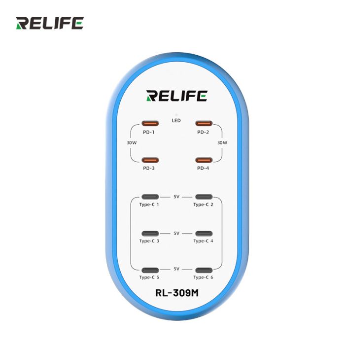 Зарядное устройство RELIFE RL-309M / 10 USB Type-C / Power Delivery / 72W Max