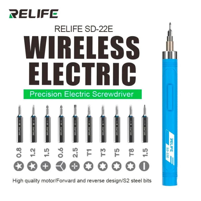 Отвертка аккумуляторная RELIFE SD-22E прецизионная / набор бит 10 шт. / реверс / Type-C / 350 mAh Blue