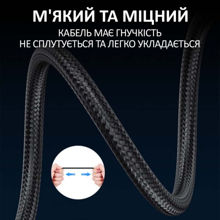 Кабель удлинитель AUX 3.5мм на 3.5мм (папа-мама) аудио переходник в оплетке 1м Черный