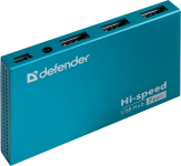 Концентратор USB 2.0 Defender Septima Slim, Cyan, 7xUSB 2.0, внешний БП (83505)