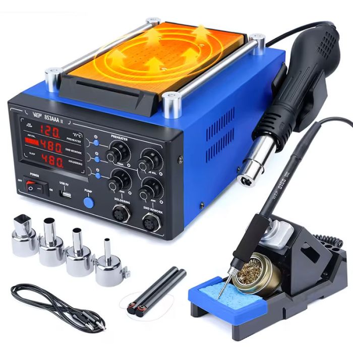 Паяльная станция 3 в 1 WEP 853AAA-II / паяльник C245 + термофен + сепаратор / USB / 1250 Вт