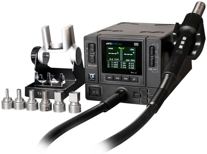 Паяльна станція термовоздушна Aifen F5 Pro / 100 – 500°C / 3 канали пам'яті / 6 насадок / 1000 Вт