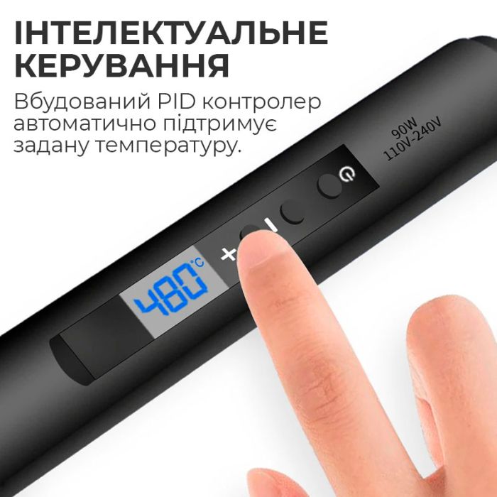 Паяльник с регулировкой температуры 180-480°C / дисплей / жало 900М / 90 Вт / Black