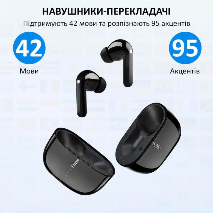 Навушники перекладач Timekettle M3 синхронний переклад, музика, дзвінки, 42 мови, онлайн Black