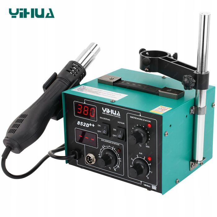 Паяльная станция 2 в 1 YIHUA 852D++ / паяльник 50 Вт + термофен 650 Вт с держателем