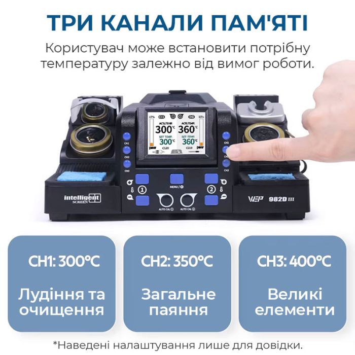 Паяльна станція 2 в 1 WEP 982D-III / Паяльник C210 + термопінцет / 3+3 канали пам'яті / 90-450°C / 130 Вт