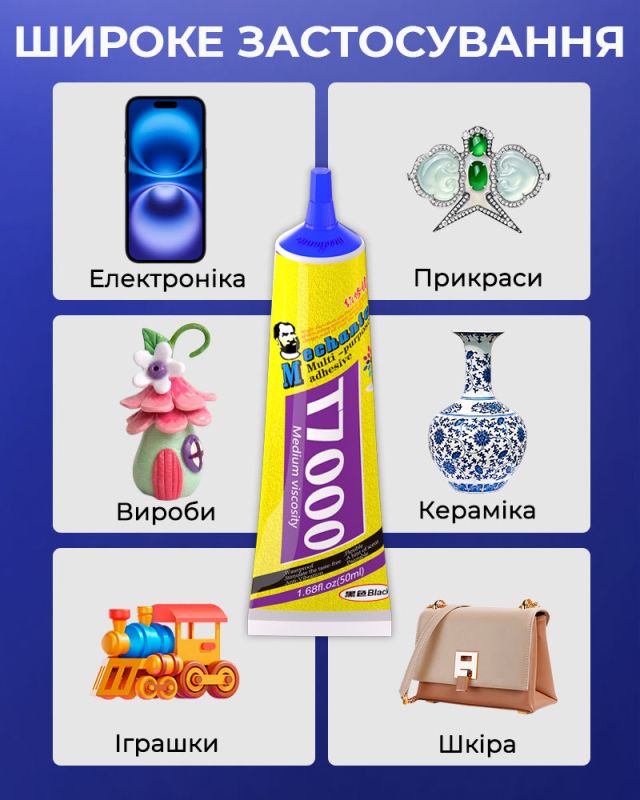 Клей силиконовый Mechanic T7000 / универсальный герметик для ремонта с дозатором / черный 50 ml