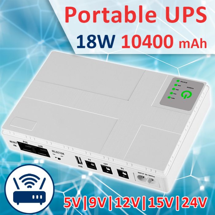 Источник бесперебойного питания для роутера DC1018P / 18 Вт / 10400 mah / White