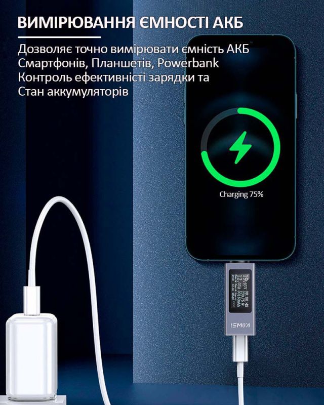 Многофункциональный USB тестер KOWSI KWS-2301C Type-C / ударопрочный / QC3.0 / 4-30V / 12A