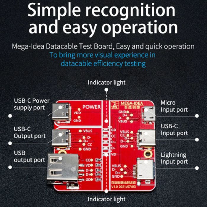 Тестер для проверки кабелей синхронизации и зарядки Qianli USB / Micro usb / Type - С / Lightning