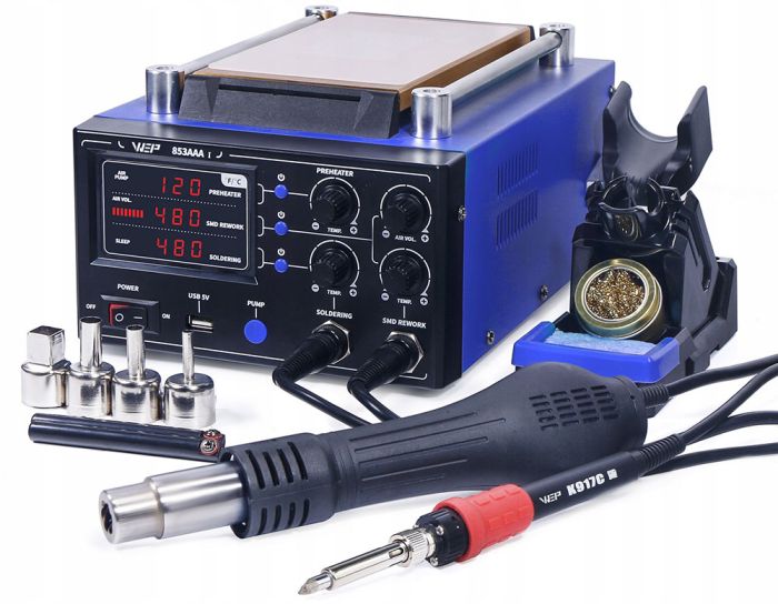 Паяльна станція 3 в 1 WEP 853AAA-I / фен / паяльник / сепаратор / LED дисплей / USB / 1180 Вт