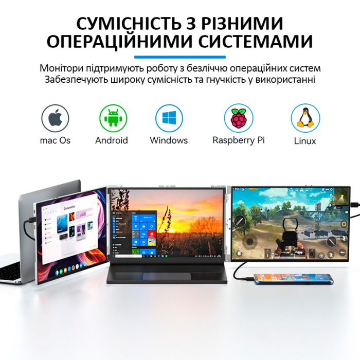 Монитор портативный W16FPC 16 дюймов с двойным дисплеем для ноутбуков / IPS / 1920x1200 / Type-C / HDMI