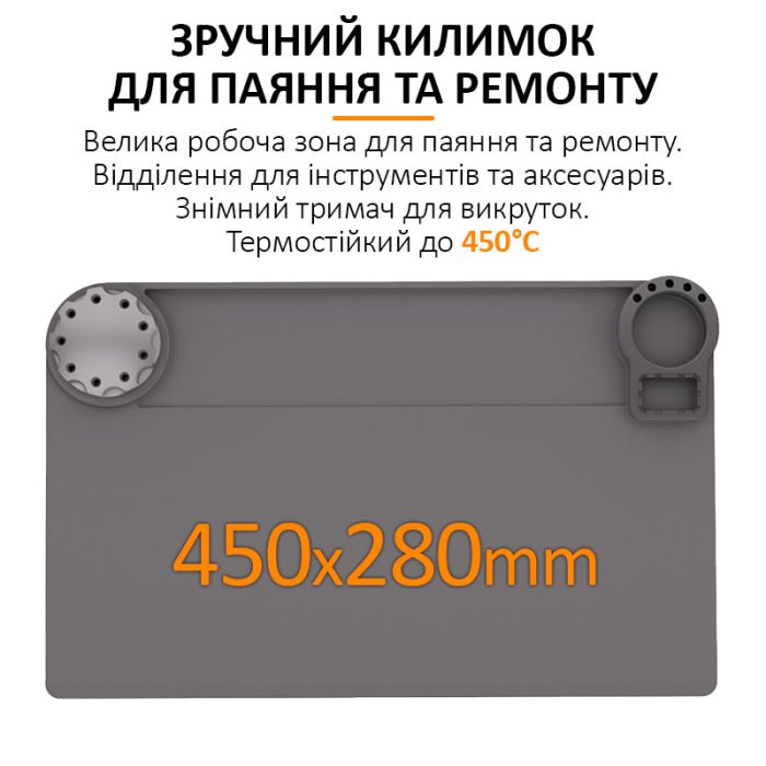 Теплоізоляційний силіконовий килимок TELIJIA TE-733 для пайки та ремонту техніки 450x280mm Grey