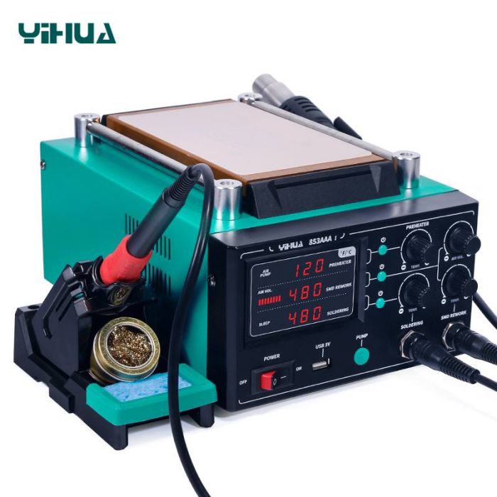 Паяльная станция 3 в 1 YIHUA 853AAA-I / фен / паяльник / сепаратор / LED дисплей / USB / 1180 Вт