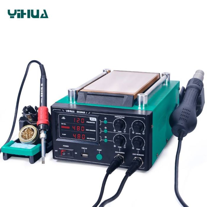 Паяльная станция 3 в 1 YIHUA 853AAA-I / фен / паяльник / сепаратор / LED дисплей / USB / 1180 Вт