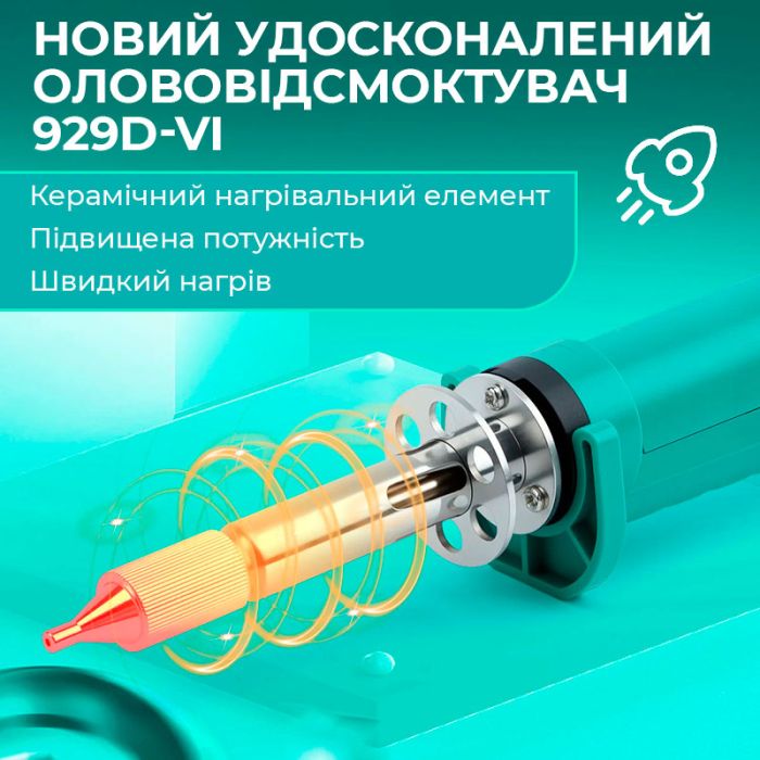 Олововідсмоктувач електричний YIHUA 929D-VI / екстрактор для припою / 410°C / 180 Вт