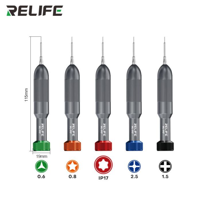 Набор отверток Relife RL-717A / прецизионные / для ремонта (Y0.6 / ★0.8 / ➕1.5 / iP2.5 / iP17) 5 шт.
