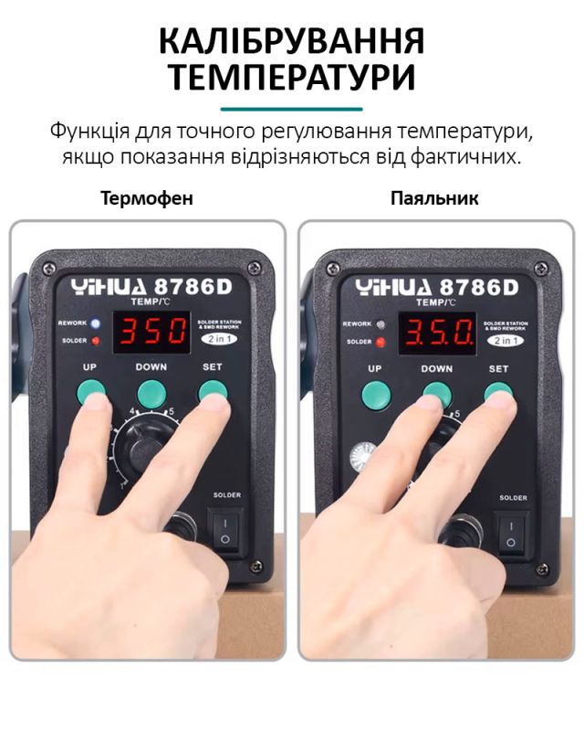 Паяльная станция YIHUA 8786D 2 в 1 термофен + паяльник / цифровая индикация / турбинная / 740 Вт