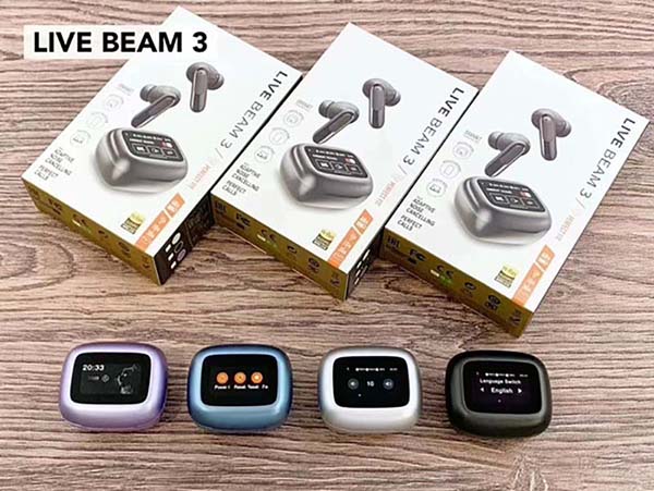 Беспроводные наушники LIVE BEAM 3 TWS с LED дисплеем, упаковка и аксессуары